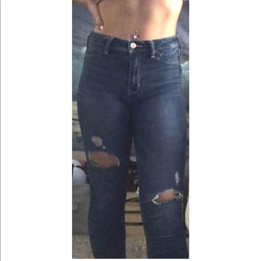 Dark Blue Skinny Jeans With Rips